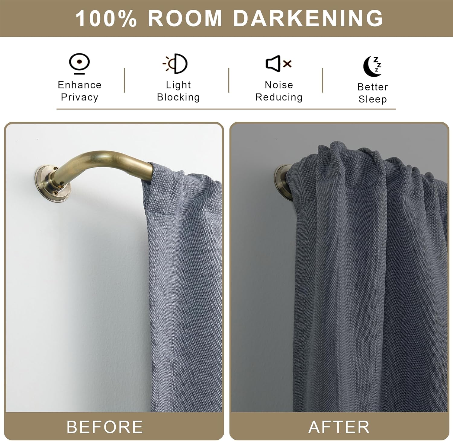 1 1/8 inch diameter room darkening curtain rods 84-134”, heavy duty window wrap around drapery rod with aluminum bracket, accessories, wall mounted ceiling mounted, adjustable length, antique bronze antique bronze 84-134"