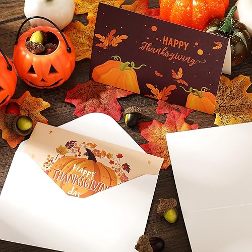 Miniatura 6 de Outus 24 tarjetas de felicitación de Acción de Gracias con sobres, calcomanías de estilo surtido, tarjetas de felicitación de calabaza, 8 tarjetas