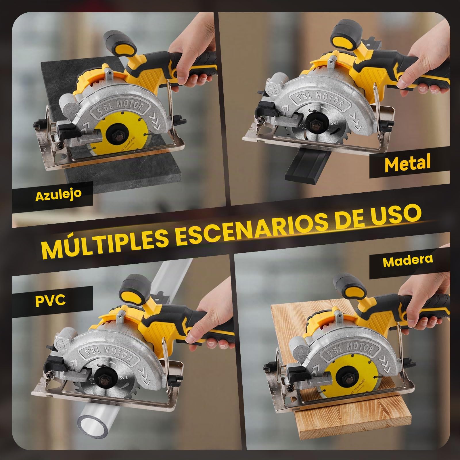 Sierra circular inalámbrica para sierras circulares eléctricas sin escobillas Dewalt de 18 V 20 V, 1000 W y 6200 RPM con 3 hojas de sierra de 125 mm, bisel de 0 a 45°, profundidad de 32 mm para madera