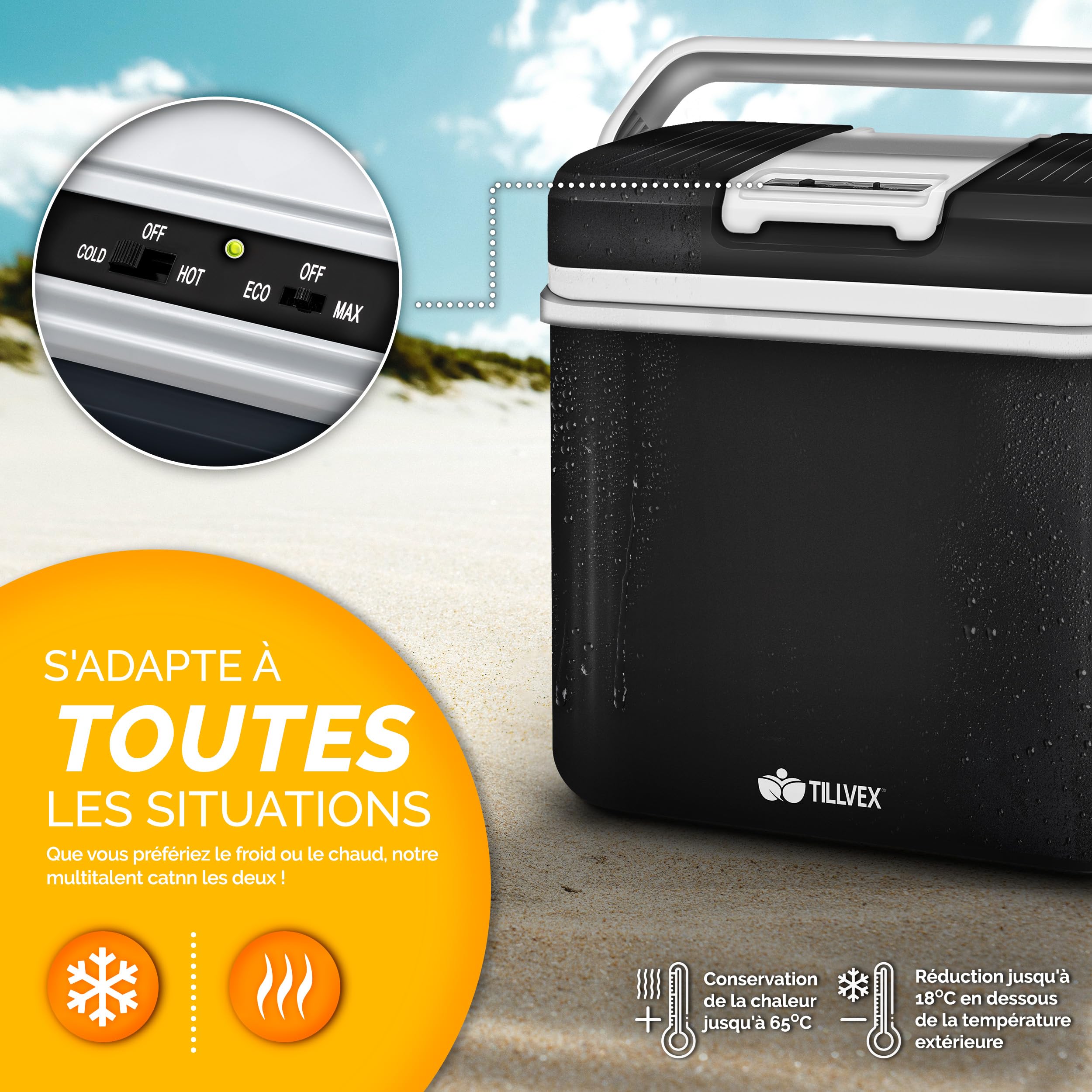 tillvex Glacière électrique 24L | Mini-frigidaire 230 V et 12 V pour Camping avec Voiture | refroidit et réchauffe |Mode ÉCO