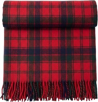 Soft Wool Tartan Travel Blanket for car and caravan - 70x60 inches large blanket - Scottish plaid, checkered, Indoor, lightweight Outdoor warm, Bed and Sofa, Picnic Rug - Robertson Red Tartan