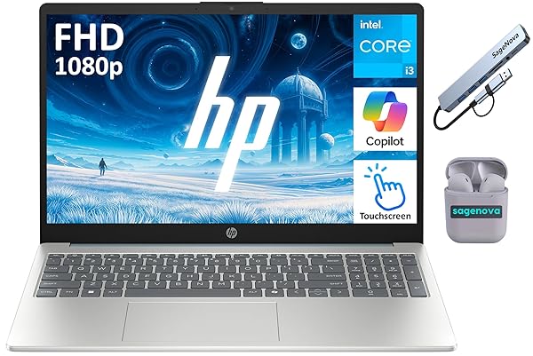 HP 15.6" FHD Business & Student Laptop Computer, 16GB RAM 1TB SSD, 8-Cores Intel Core i3, Windows 11 Home with Copilot AI, Fingerprint Reader, PLUSERA Earphones & 8-in-1 Hub Included, Silver