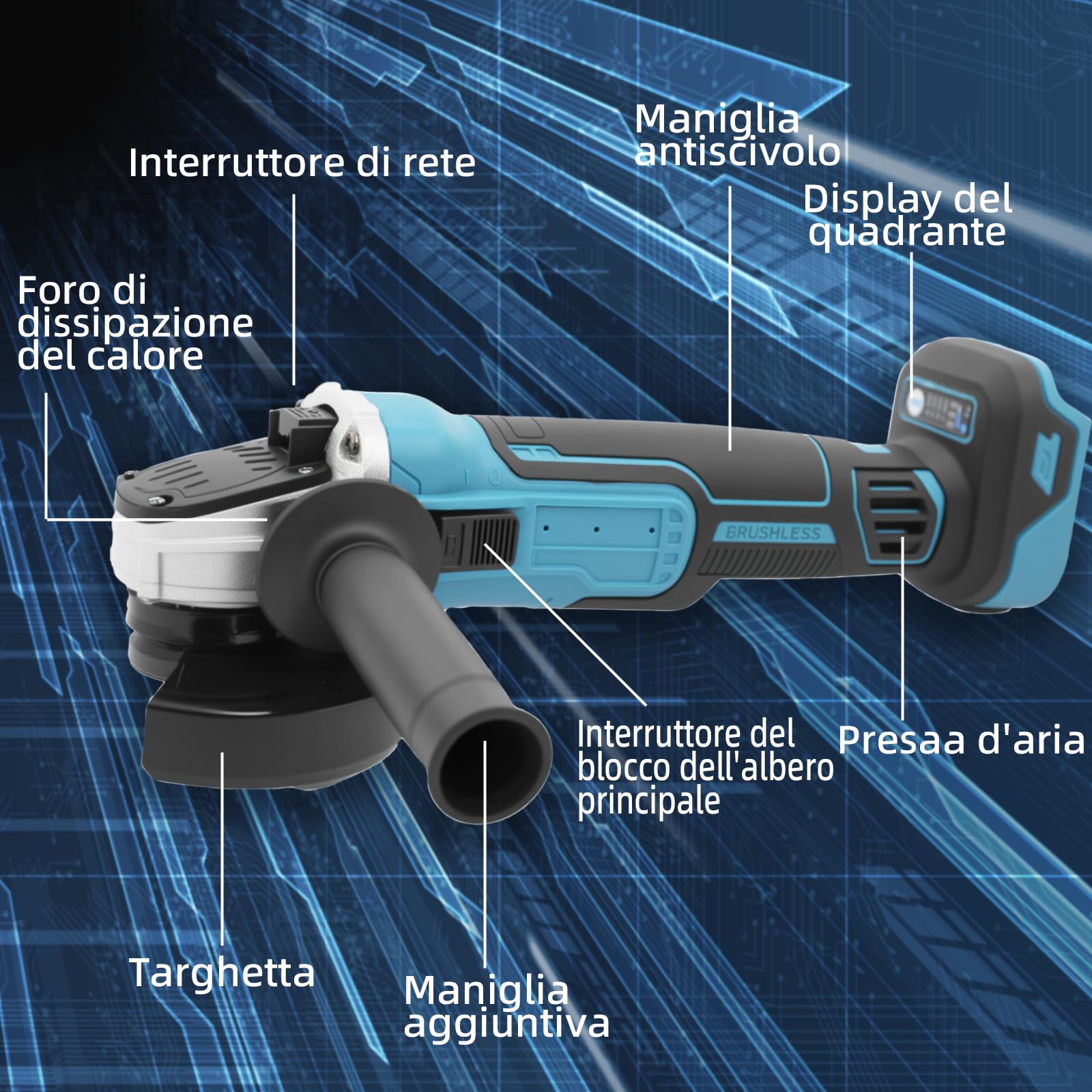 Smerigliatrice angolare a batteria compatibile con Makita 18 V, 8500 giri/min, regolazione della velocità in 4 fasi, disco abrasivo da 125 mm con chiave per levigatura, taglio e lucidatura (senza