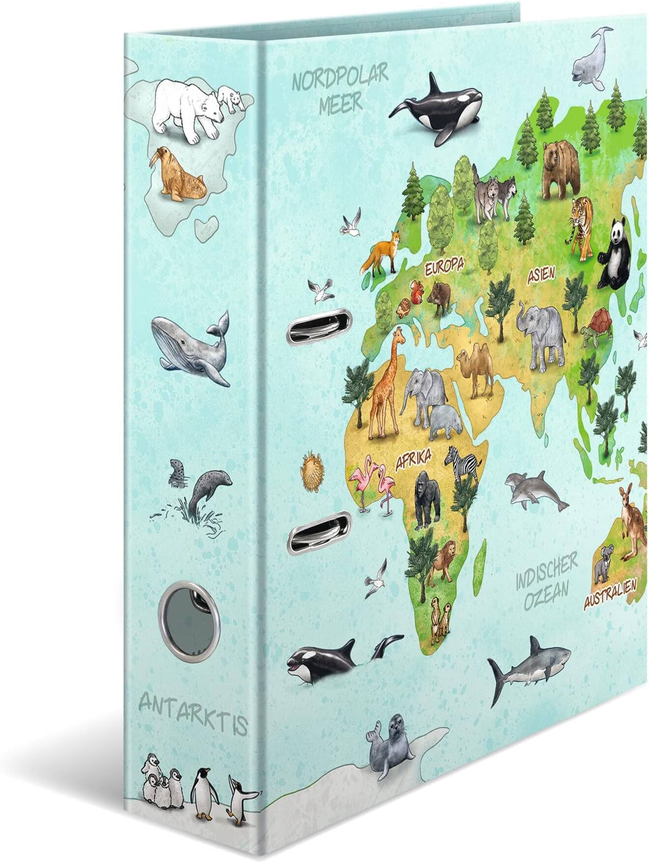 HERMA Lever Arch File Kindergarten Animals with World Map Motif, A4, 70 mm Spine, with Inner Print, 1 Folder