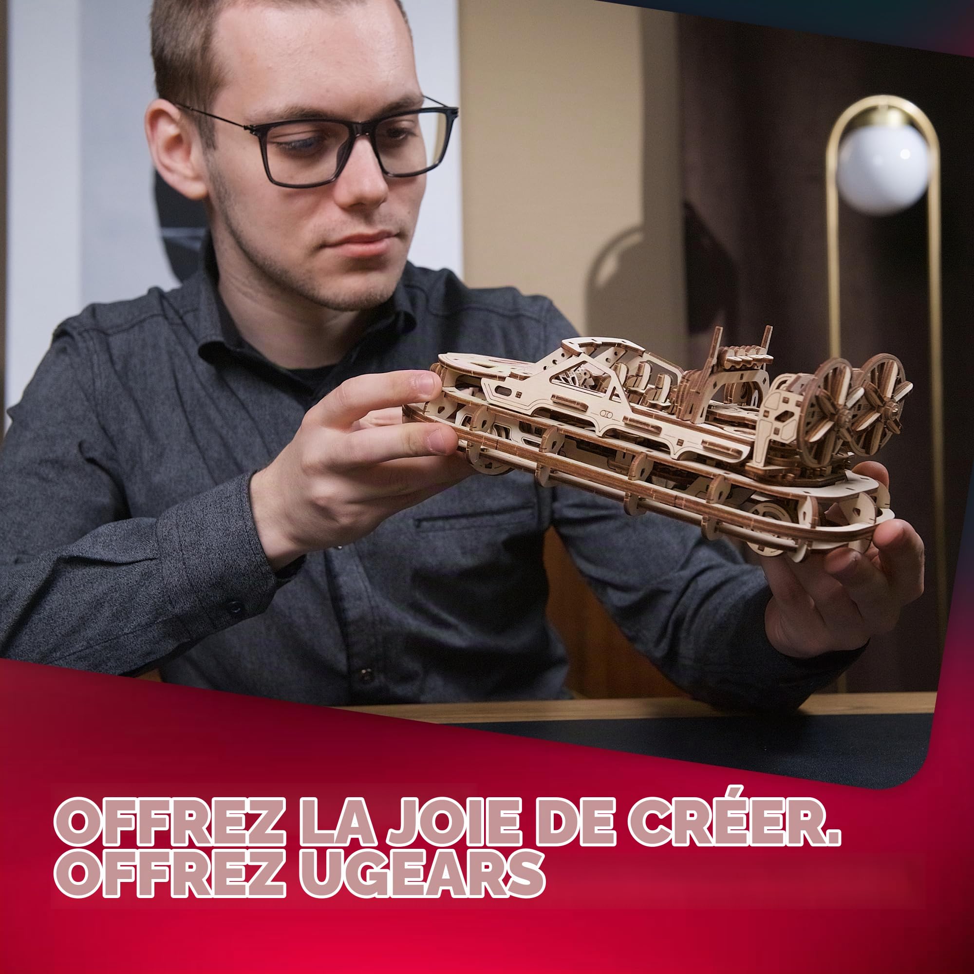UGEARS Aéroglisseur De Sauvetage – Maquette De Bateau en Bois 3D pour Adultes – Puzzle 3D en Bois À Construire – Kit Premium Au Design Mécanique Détaillé