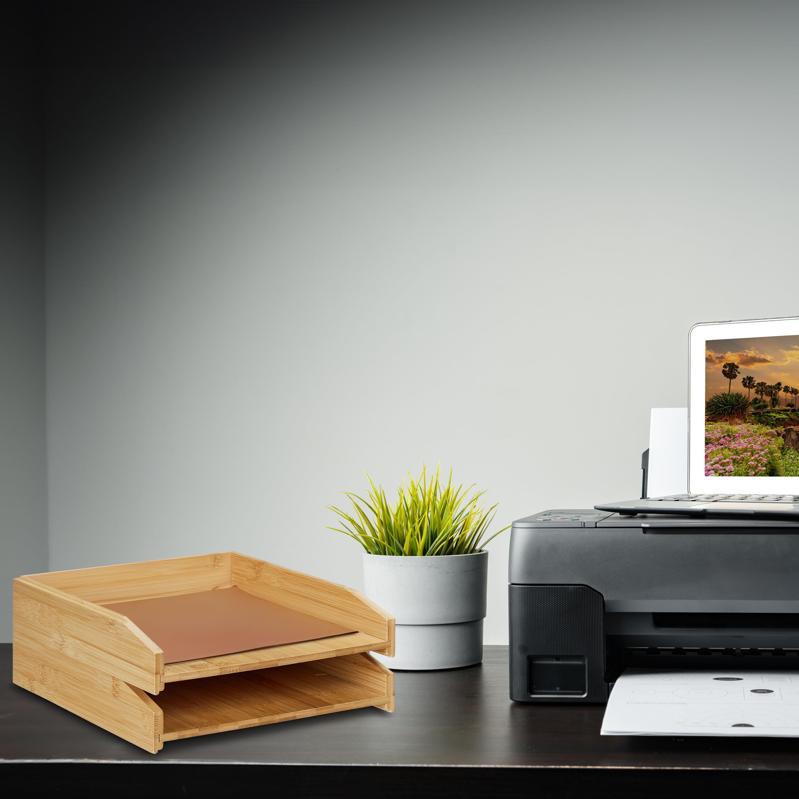 Relaxdays Lot de 2 Range-Documents, en Bambou, Format A4, Supports empilables, pour Bureau, Nature