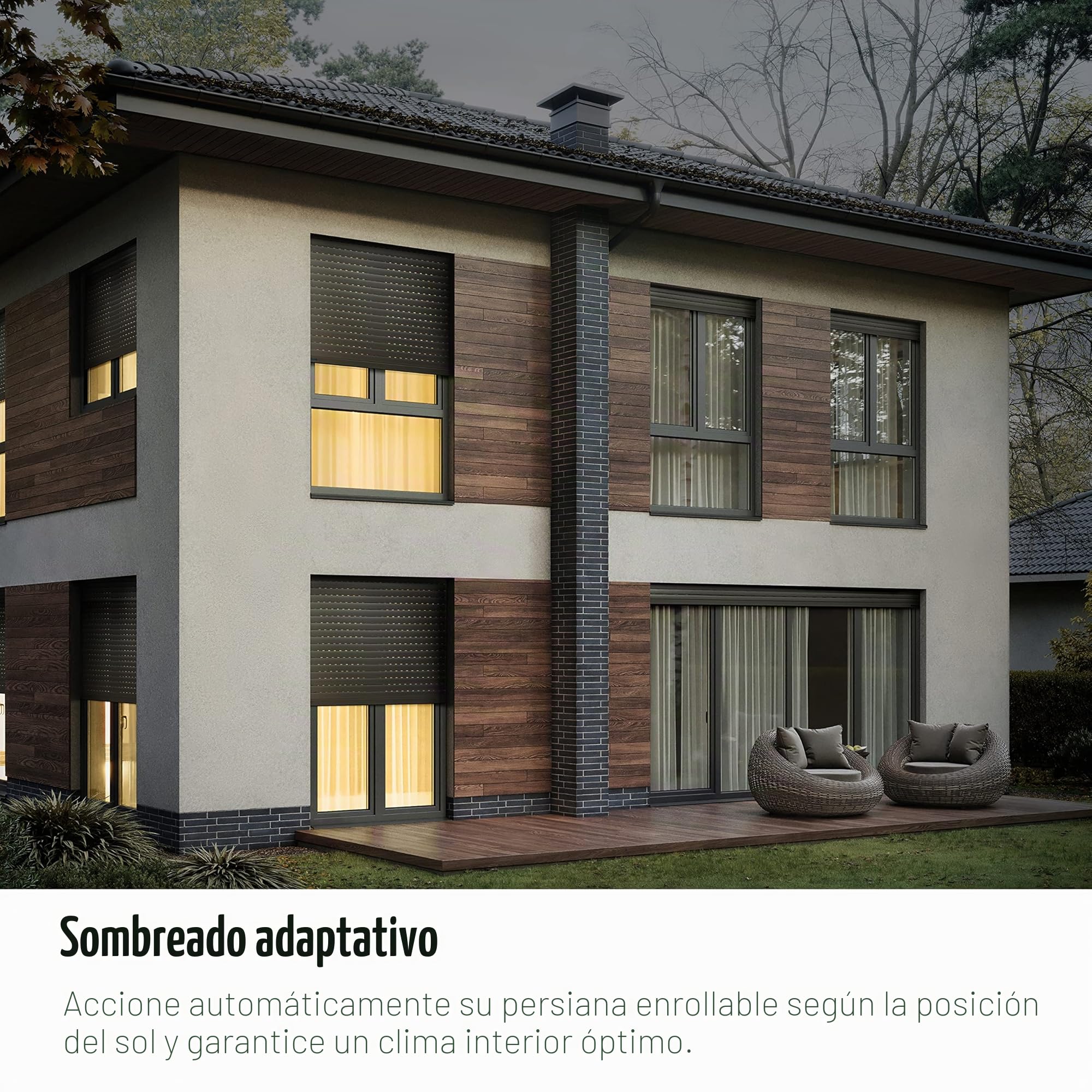 Eve Shutter Switch (Apple Home) – Controlador inteligente de persiana con programación, iluminación adaptable, control de voz, temporizador, acceso remoto, sin pasarela, Bluetooth/Thread