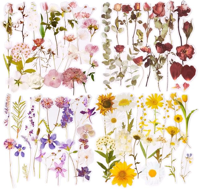 160pcs Flower Stickers for Scrapbooking Small Vintage Vinyl Transparent Self Adhesive Spring Floral Shaped Stickers for Craft Journal Notebook (Flower A)