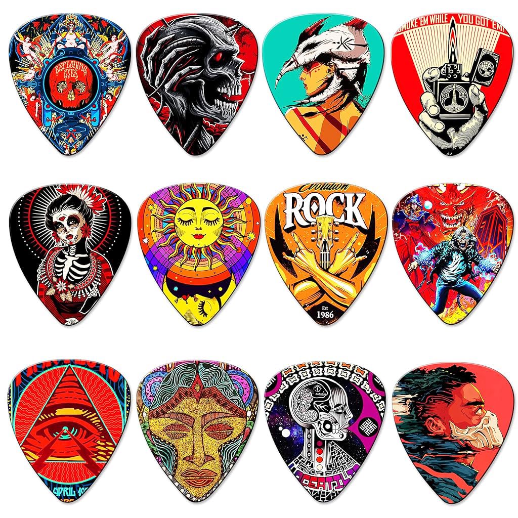 ZIBUYU® 12Pcs Guitar Picks PVC Guitar Picks 1mm/0.71mm/0.46mm Thin- Heavy Picks Rock and Roll Bizarre Aesthetics Picks Guitar Picks for Bass Electric Guitar Acoustic Guitar-picture-10