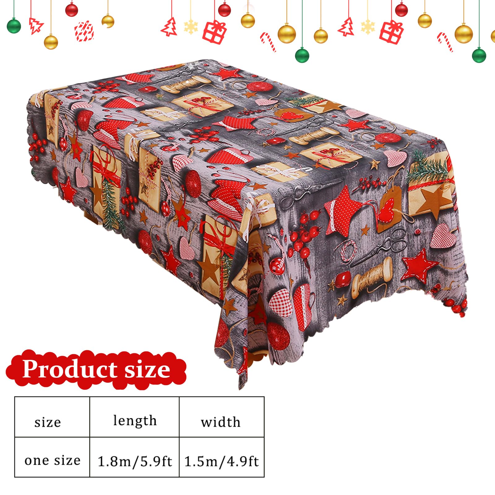 Fantasyon Large 180 x 150 cm Rectangular Washable Waterproof Red Xmas Table Cover for Christmas Party Supply - Image 2