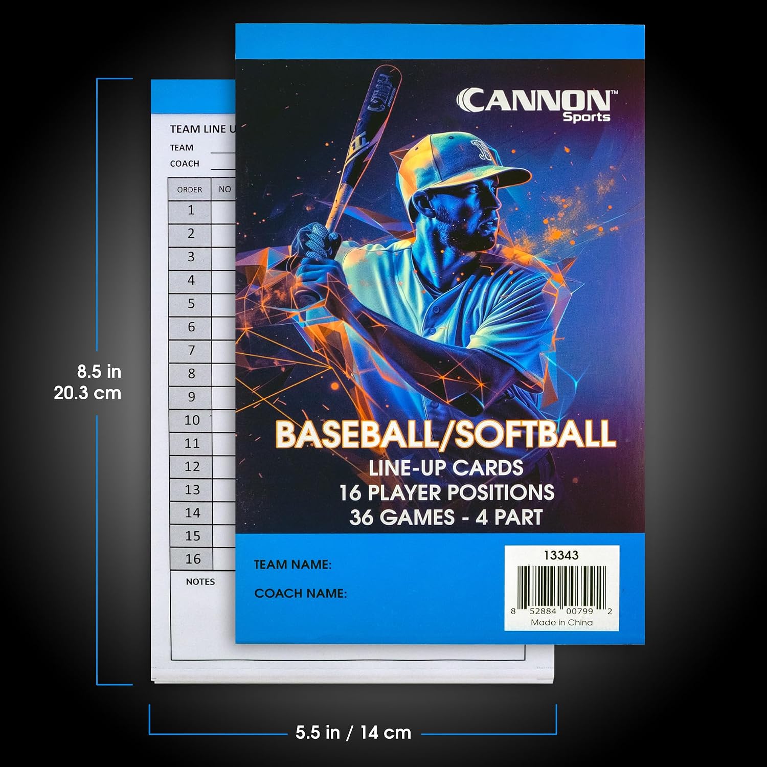 Cannon Sports Baseball Softball Lineup Cards - 36 Games, 16 Player Roster, 4-Part Carbon Copies - Lineup Sheets for Baseball/Softball