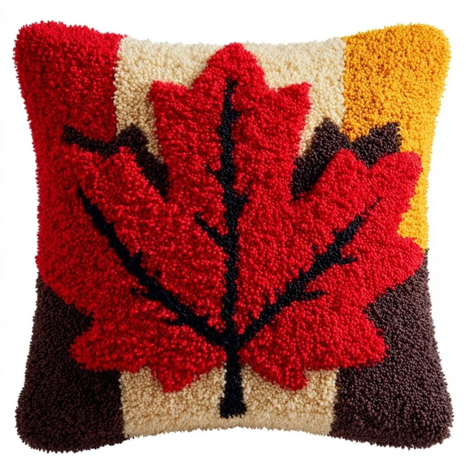 AxiangziK Latch Hook Pillow Kit 17x17in,Maple Leaves DIY Embroidery Cushion for Adults Beginners with Latch Hook Tool for Home Sofa Bedroom Decor