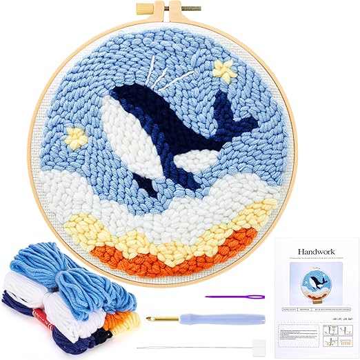 Punch Needle Kit For Beginners – Ocean Seagull Pattern, Complete DIY Stitching Kit With Hoop, Yarn & Instructions