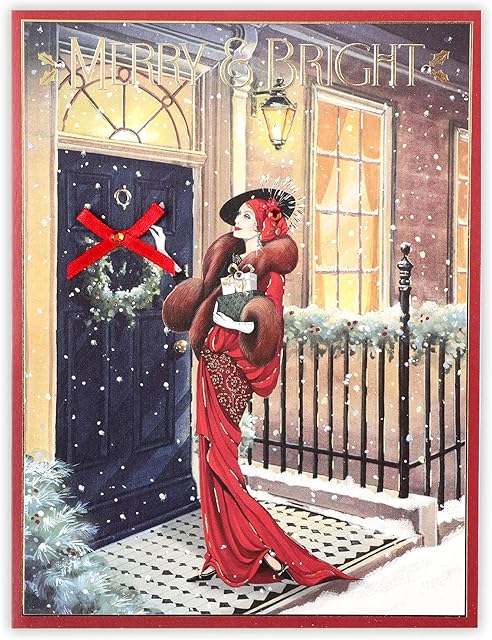 Clintons: Roaring 20'S Lady at Front Door General Christmas Card, Multi-colour, 155 x 201, 1181082