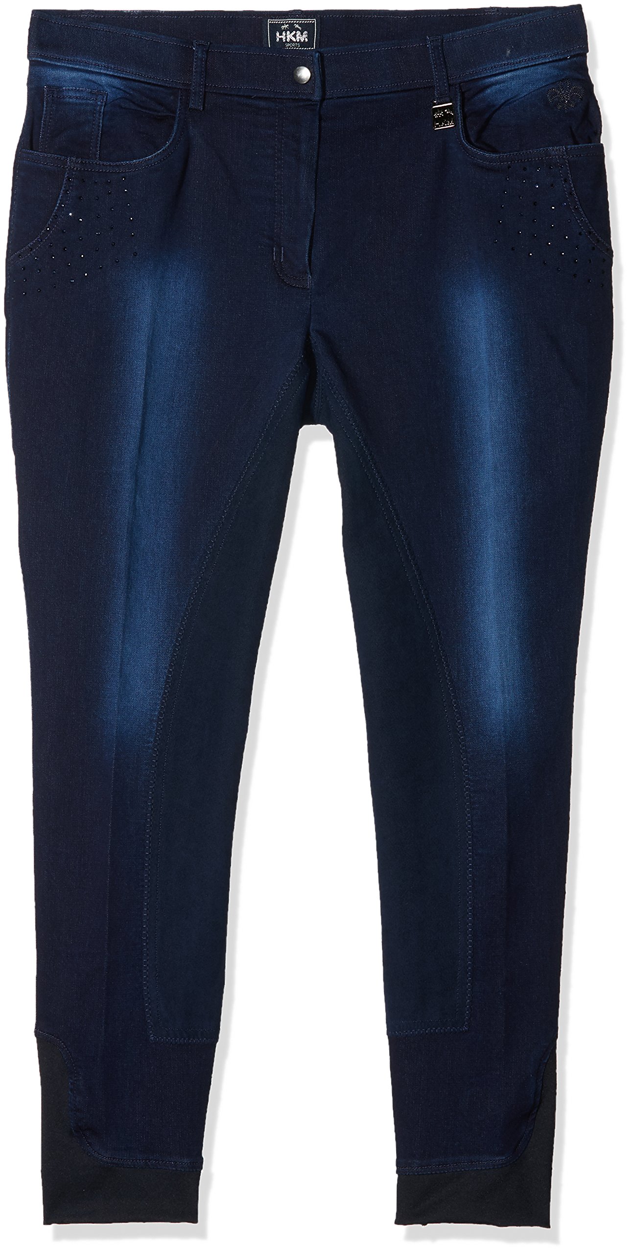 HKM Damskie bryczesy Denim Flower Crystal 3/4 Alos, Niebieski (Denim Blau-6100), 86