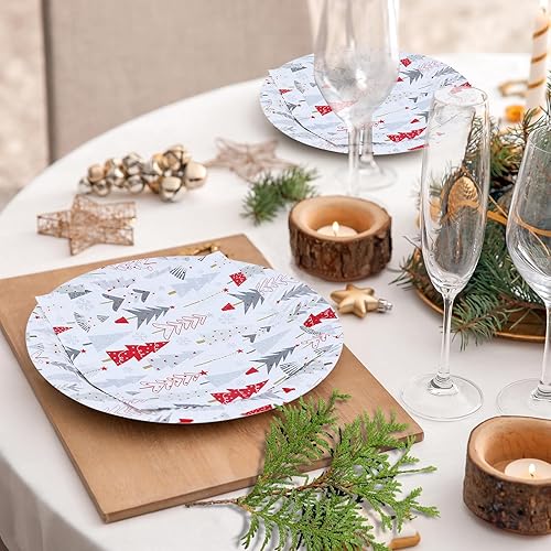 Miniatura 4 de ZVK Juego de platos y servilletas de papel de Navidad, vajilla de papel de Navidad blanca, vajilla desechable, suministros para fiestas, 40 piezas,