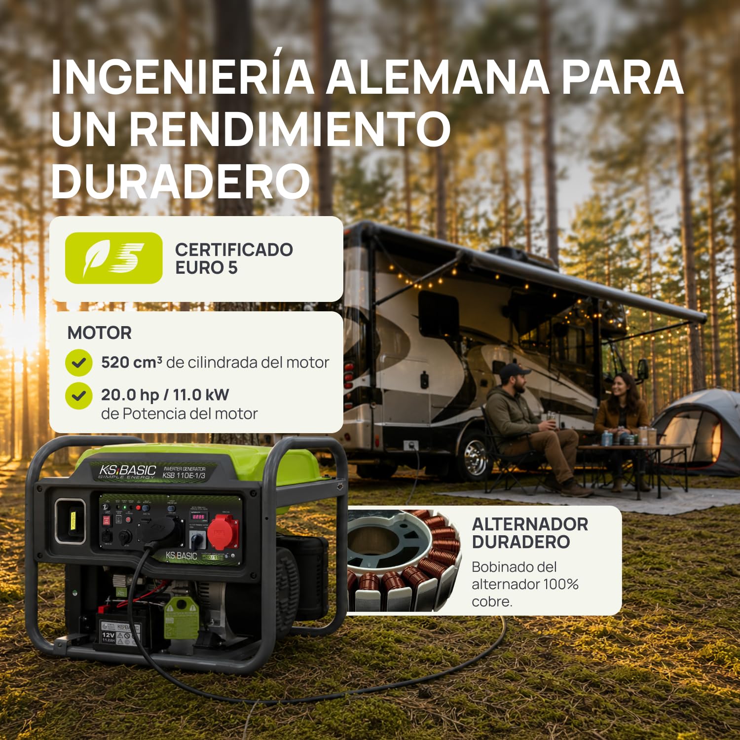 K&S BASIC 110iE-1/3 - Generador inversor, 11 kW, máx. VTS | Generador de emergencia inverter para el hogar, camping y trabajos de taller