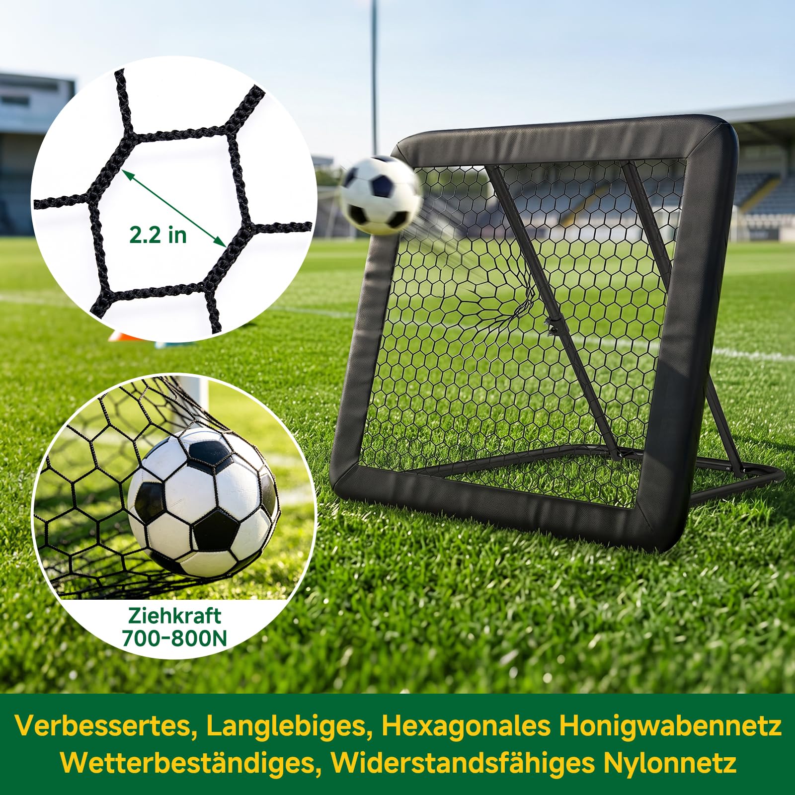 SUNYRISY Rebounder für Fußball, Fussball Rebounder mit Tornetz und Schutzrand, Fussball Trainingszubehör, Trainingsset für Handball und Volleyball, Stufenlos Verstellbar