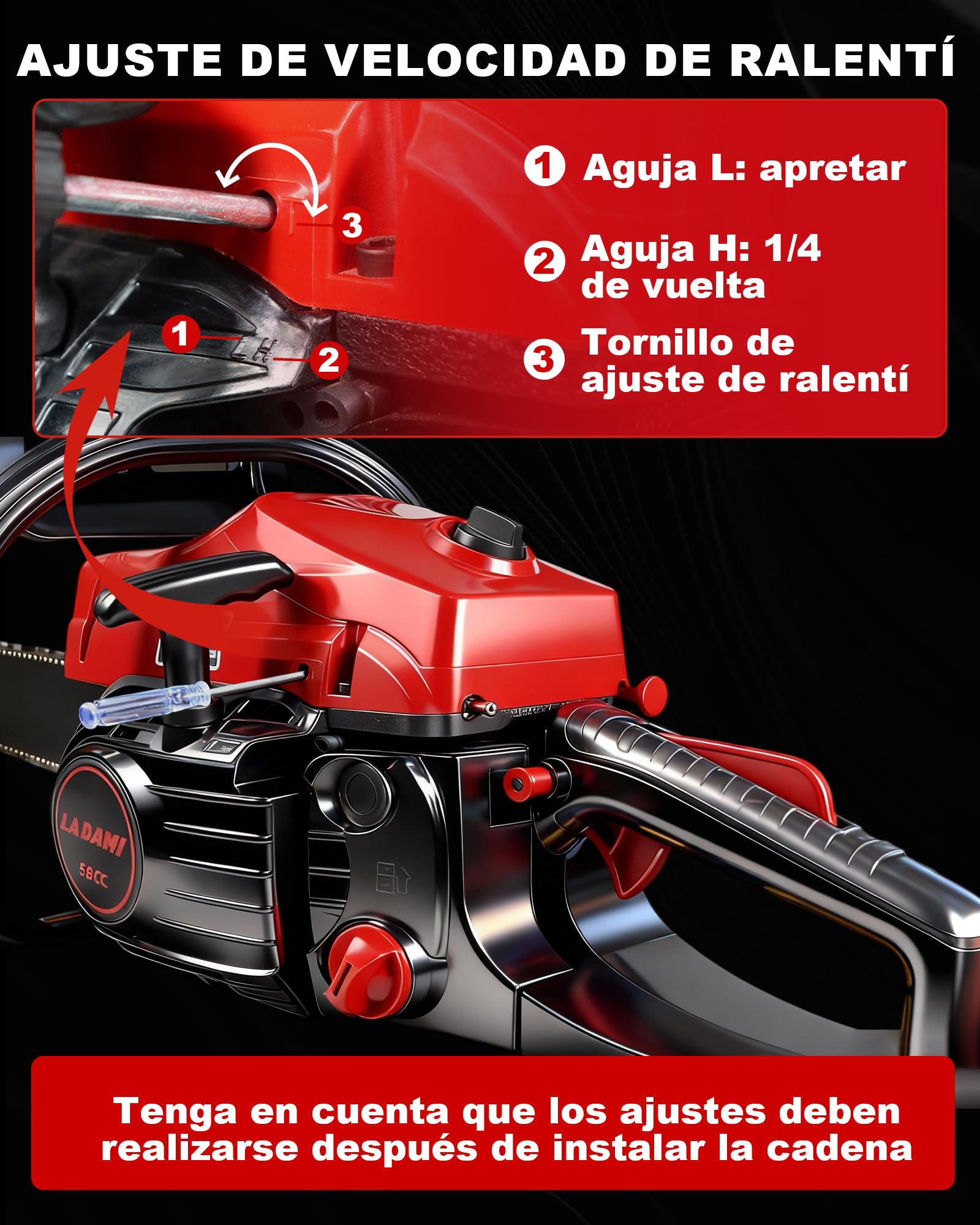 Motosierra de gasolina 58CC profesional, motosierra de 2 tiempos, motor de 3,5 HP con espada de 20 y 16 pulgadas, 2 cadenas, sierra de gasolina para el cuidado de árboles, tala y jardinería.
