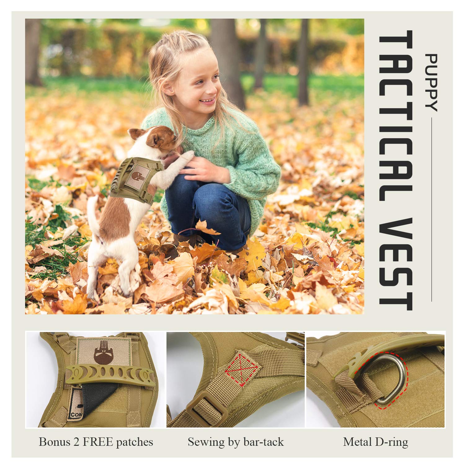 Arnés táctico de entrenamiento para perros, chaleco de trabajo al aire libre, ajustable, XS, militar, MOLLE, arnés con mango de goma
