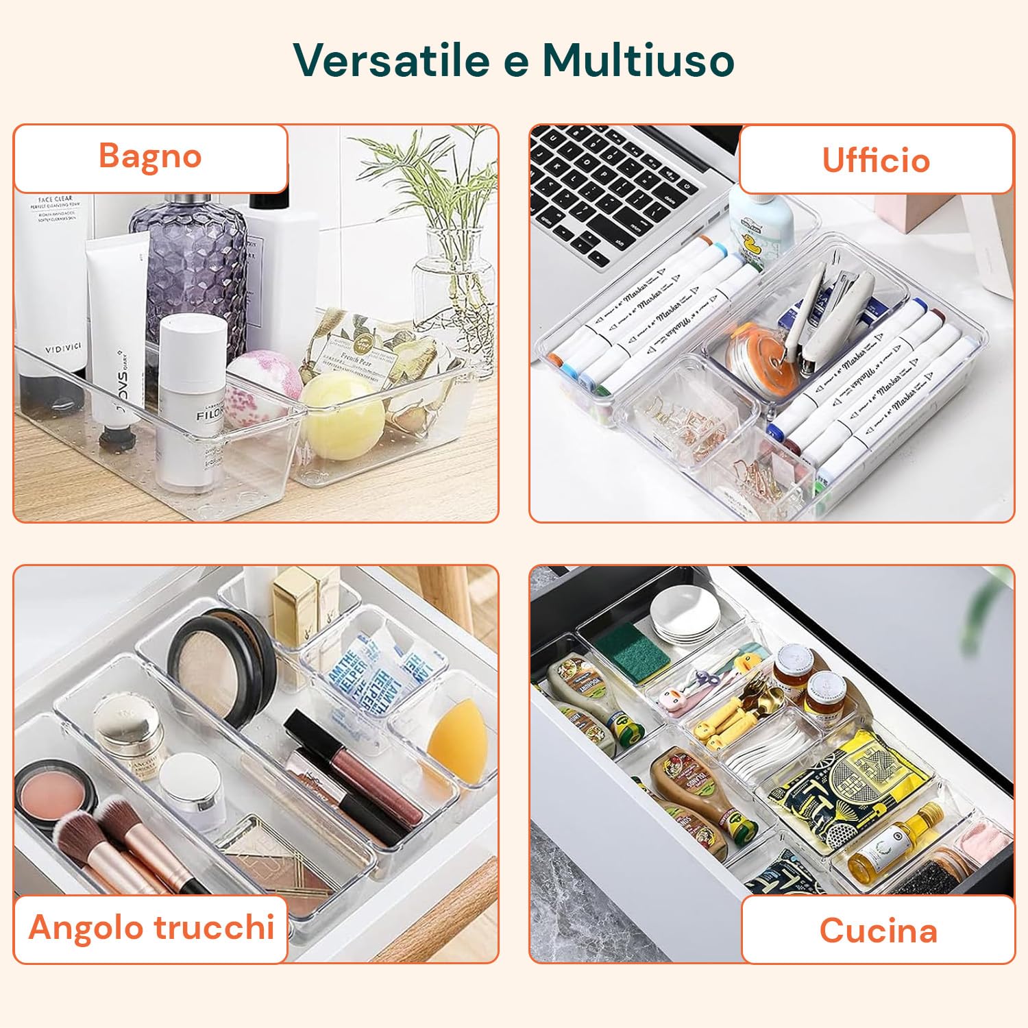 Avilia – Set 25 Organizer Trasparenti per Cassetti e Scrivanie Multiuso Impilabili in Plastica Resistente, Ideali per Cucina, Ufficio e Bagno, Facili da Pulire e Modulari per Ogni Spazio