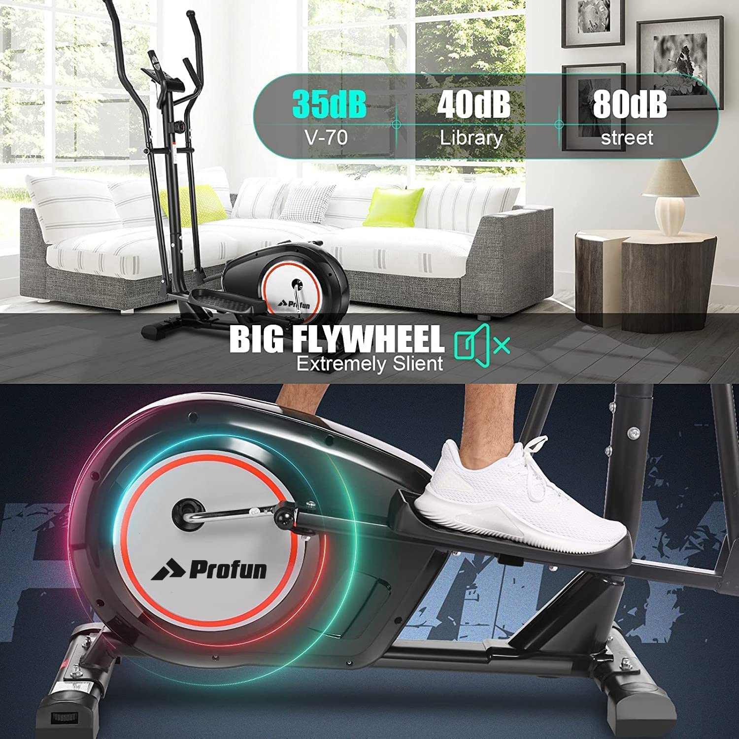 Crosstrainer Für Zuhause, Ellipsentrainer mit APP-Steuerung, 8 Magnetwiderstandsstufen, Bluetooth, 12kg Schwungrad, 170kg Max Kapazität Gewicht