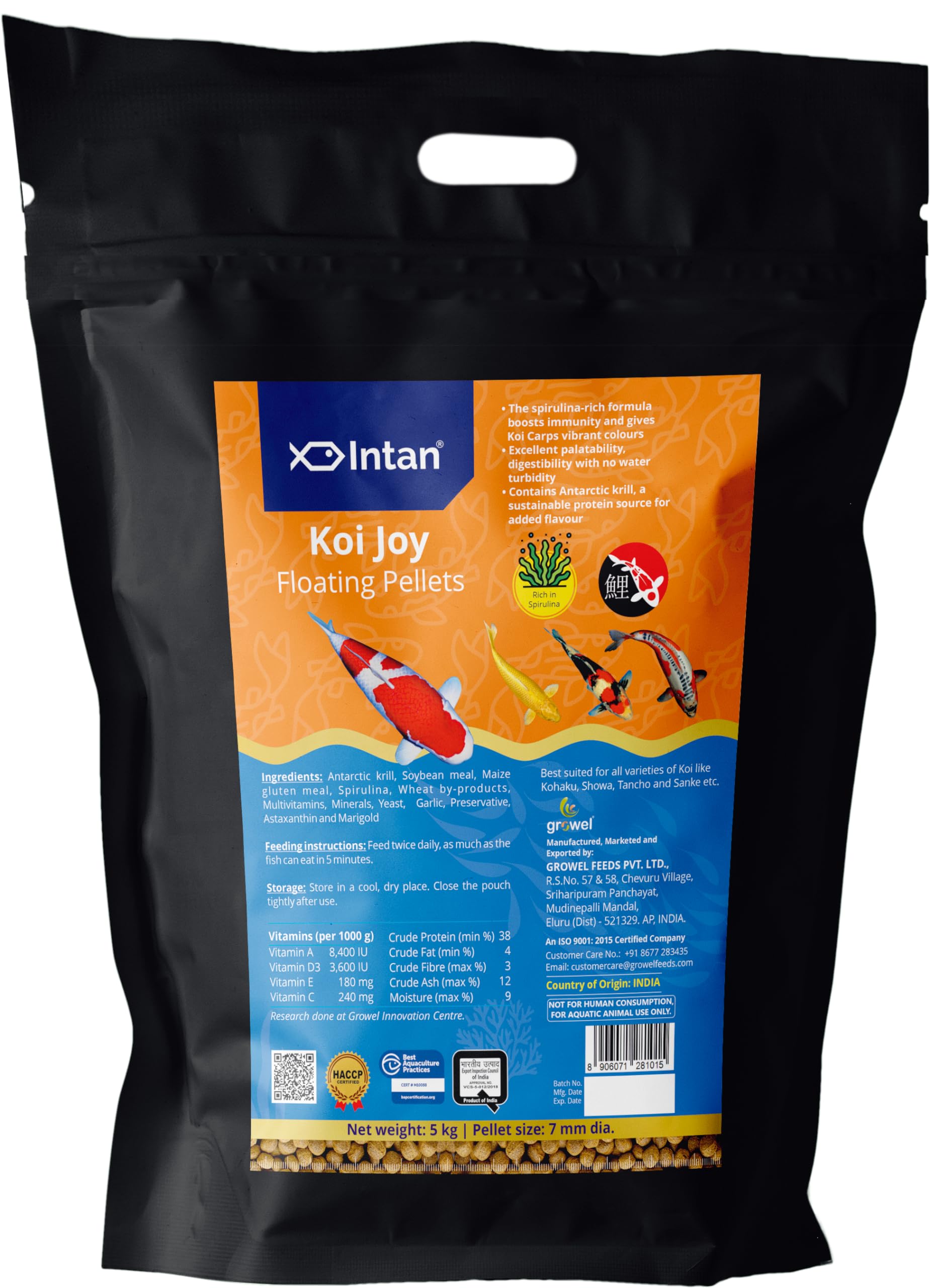 Aquatic Intan Koi Joy Pellets | Floating Pellets for All Types of koi Fish | Fish Food for Health & Growth | Mega Pouch 5 Kg, Pellet Size 7 mm Dia (B0D339LV9S) Amazon Price History, Amazon Price Tracker