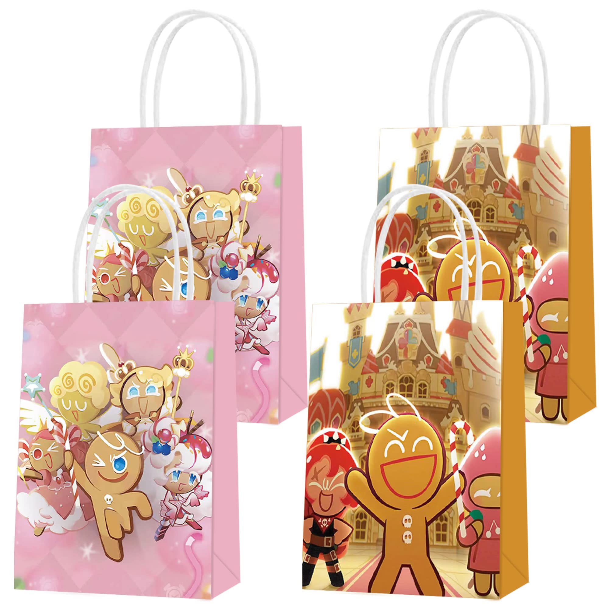 16 Pack Cookie Run Kingdom Party Gift Bags, Treat Candy Goodie Bags for Gingerbread Man Theme Kids Birthday Baby Shower Party