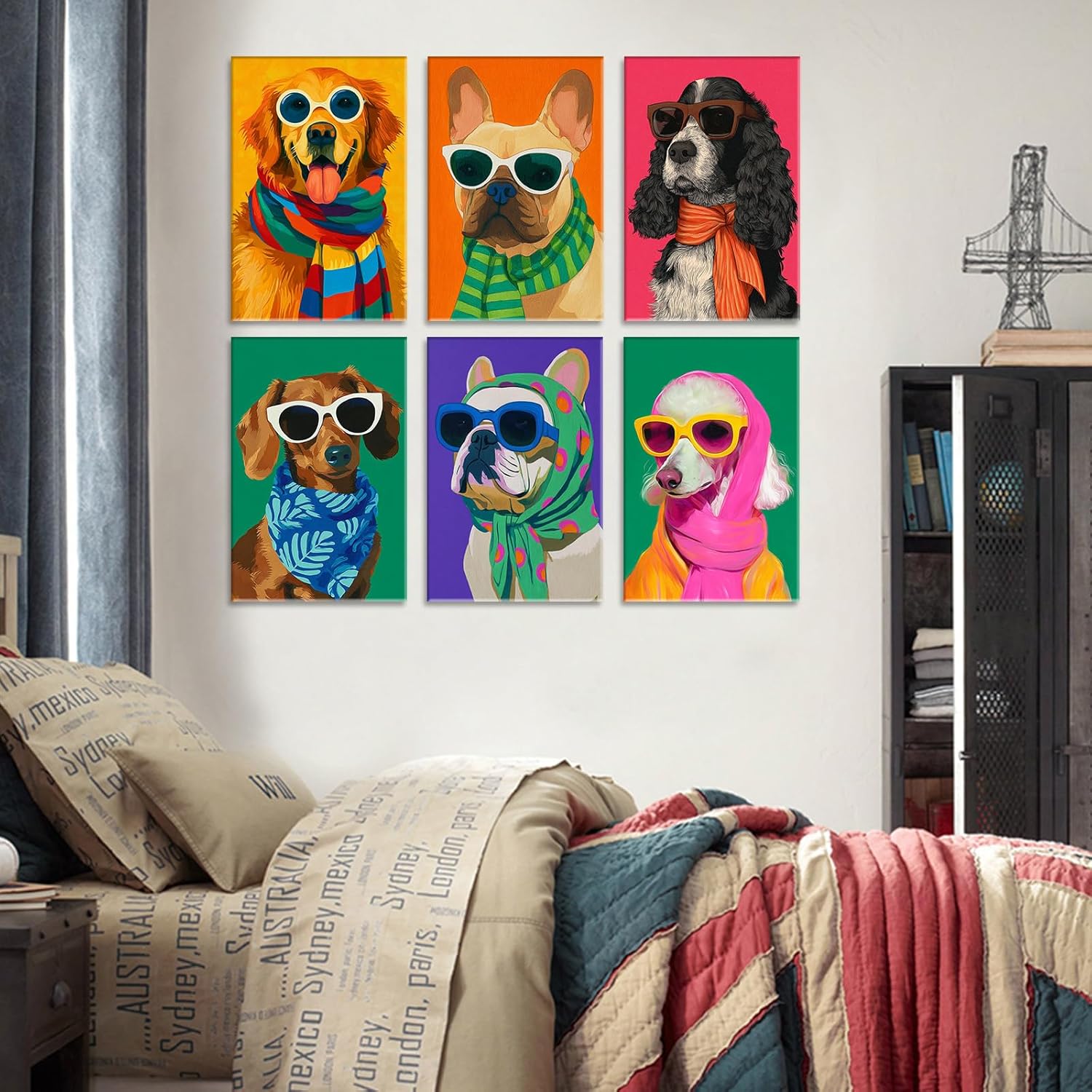 6 Pack Dogs Paint by Numbers Kit for Adults, Animal Adult Paint by Number Kits, Cute Puppy Colorful Paint by Numbers for Adults, Bulldog Acrylic Painting on Canvas for Home Wall Art Decor 8x12 Inch
