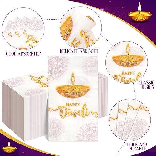 Miniatura 3 de 100 servilletas de papel Happy Diwali, decoración de Diwali Deepawali Festival de luces, servilletas de papel decorativas, servilletas de cóctel