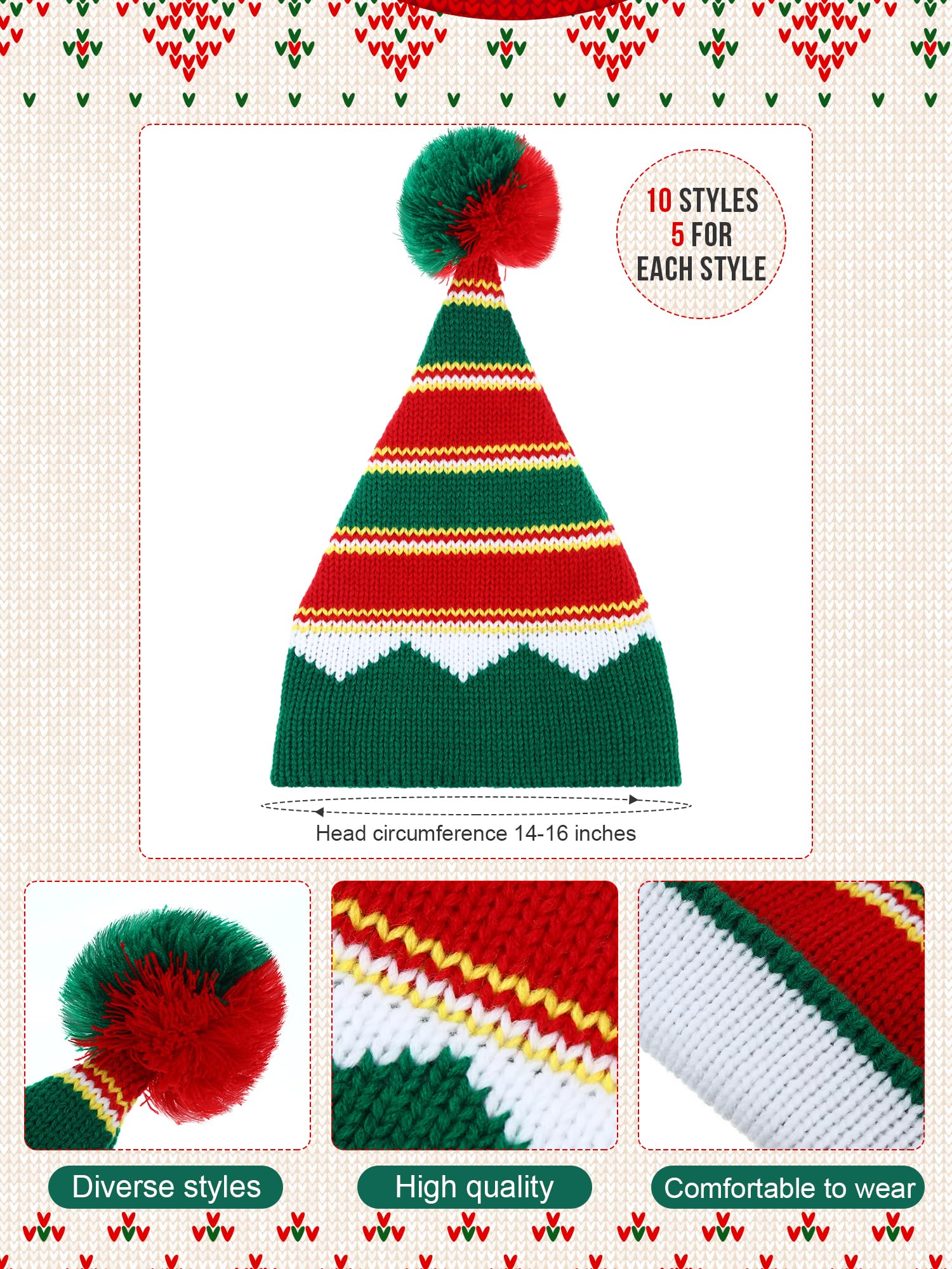 Ramede 20 gorros de punto de Navidad a granel para invierno, gorro de Papá Noel con pompón, unisex, gorro de ganchillo de punto de Navidad para adultos