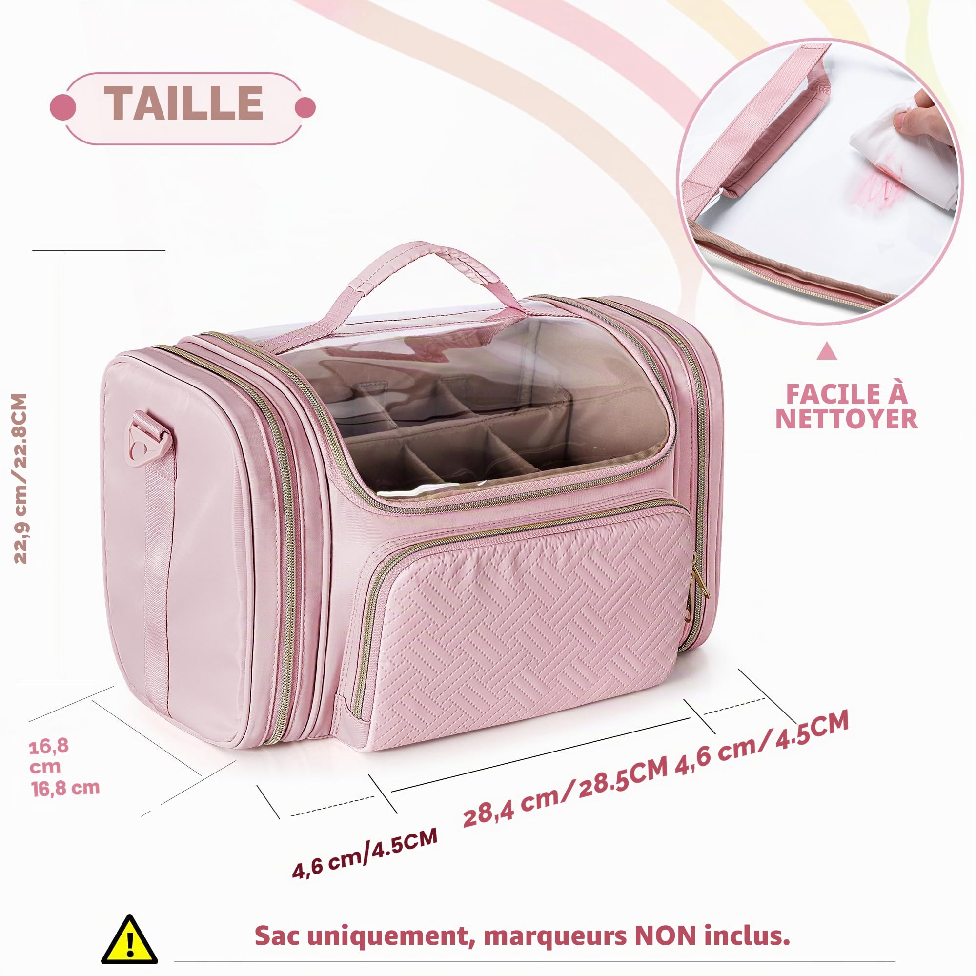 Rexmica Grand Sac de Rangement pour 200 à 300 Marqueurs à Dessin, Rose | Étui de Rangement pour Feutre a Alcool pour Adultes, Étui de Voyage pour Marqueurs à Peinture