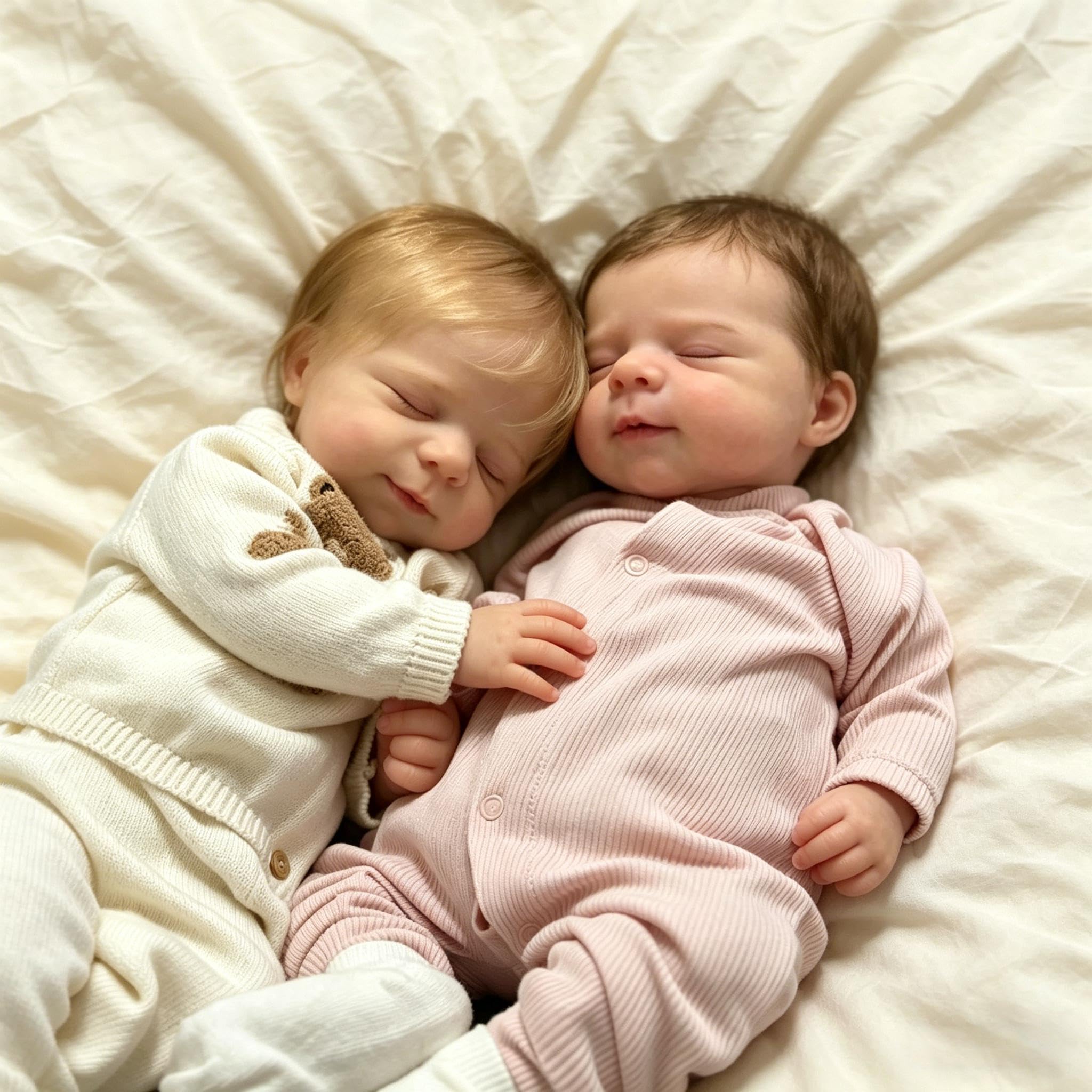 RXDOLL Realistyczne lalki Reborn Baby Dolls Twins, noworodki, 45 cm, winylowe, realistyczna lalka bobas z ukorzenionymi włosami, prawdziwe lalki, Reborn Twins, zestaw zabawek dla dzieci, prezenty