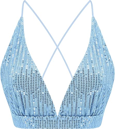 Monanoat Top corto sexy de lentejuelas para mujer, cuello en V, vendaje, brasier para baile y club rave