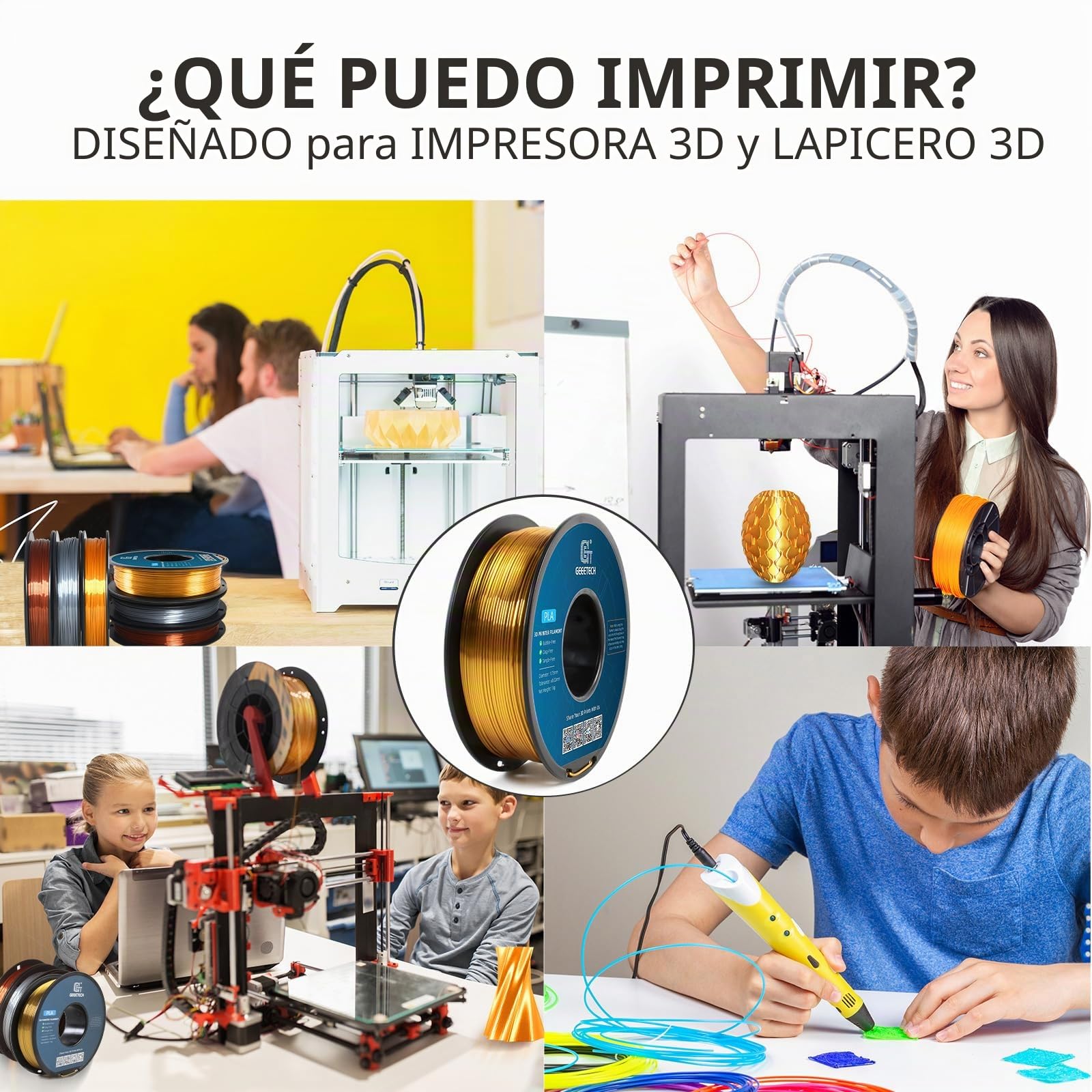 GEEETECH PLA filamento 1.75mm Seda Oro, impresora 3D Filamento PLA 1kg Carrete