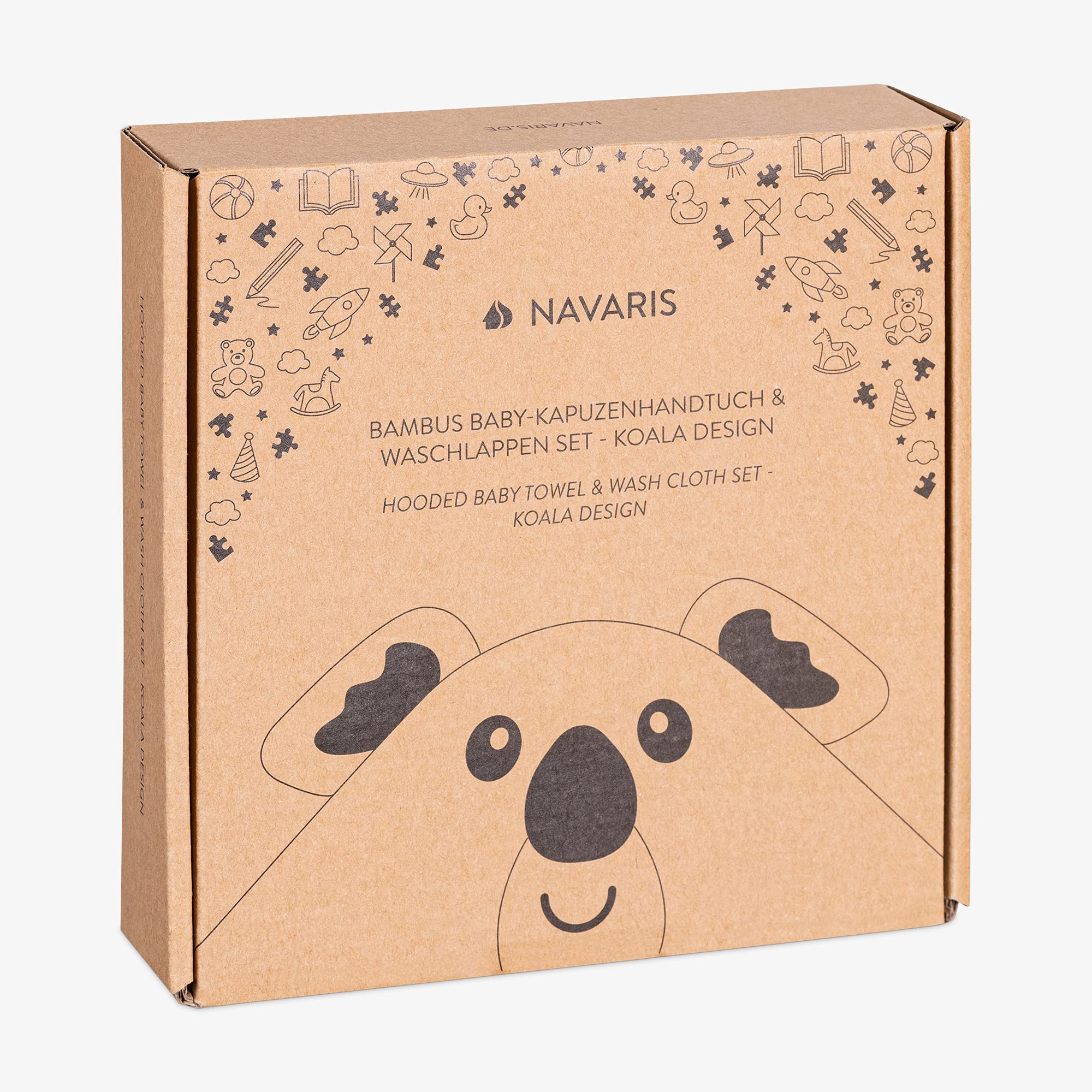 Navaris Set Asciugamano e Mussola Neonato - Accappatoio 70x70cm e Panno per Bambini 0-12 Mesi - Asciugamano con Cappuccio in Bambù OEKO-TEX - Koala
