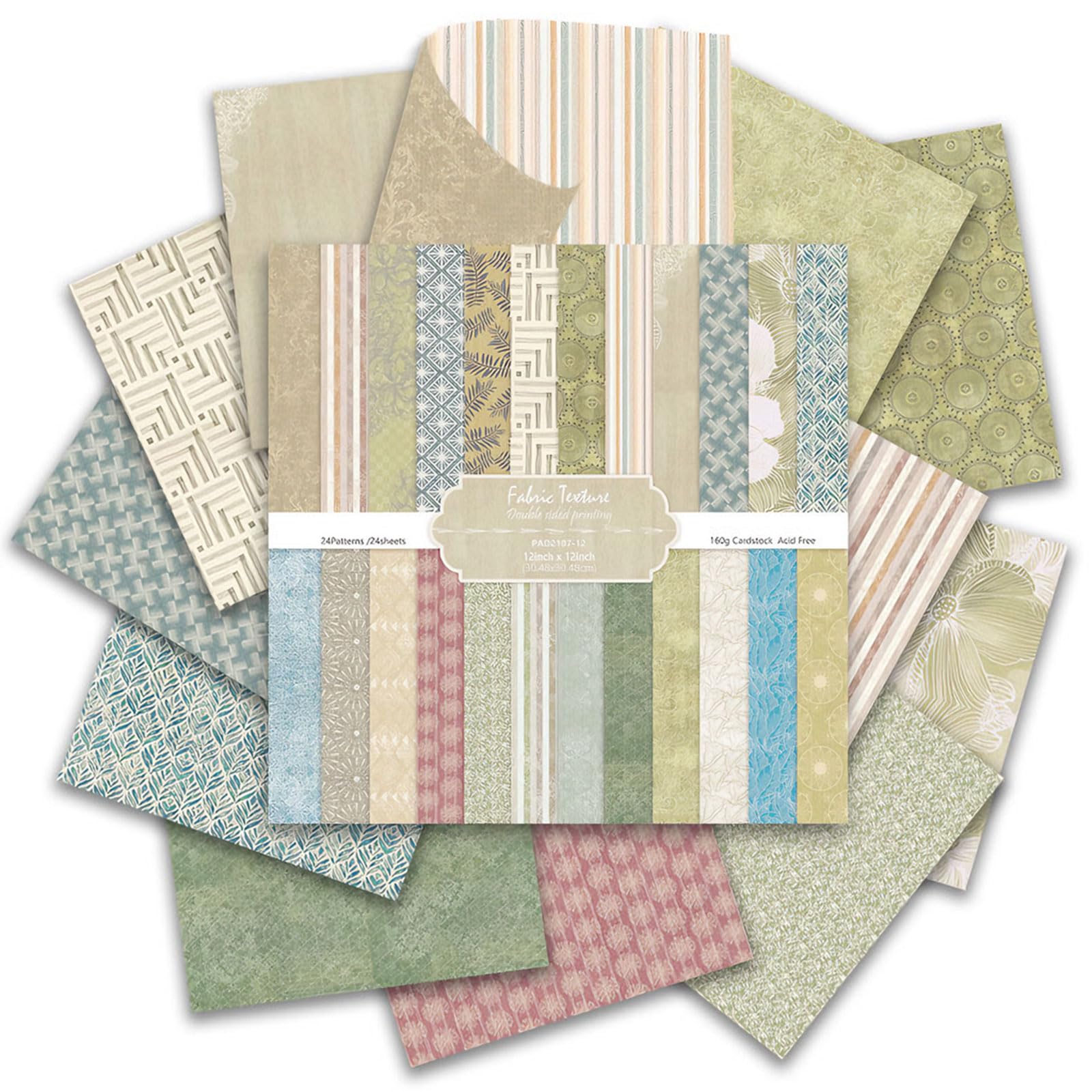 Scrapbook Papier 24 Blatt Doppelseitiges Muster Bastelpapier (Fabric) | 30.5 x 30.5cm Texture Dekorpapier, Decoupage Papier Block, Scrapbooking Papier Set für DIY Fotoalbum Journals Dekoration