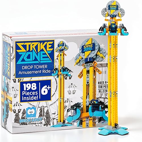 Miniatura 1 de Brick Loot Strike Zone - Juego de bloques de construcción de torre caída, 198 piezas, modelo de paseo en parque de atracciones, compatible con Lego