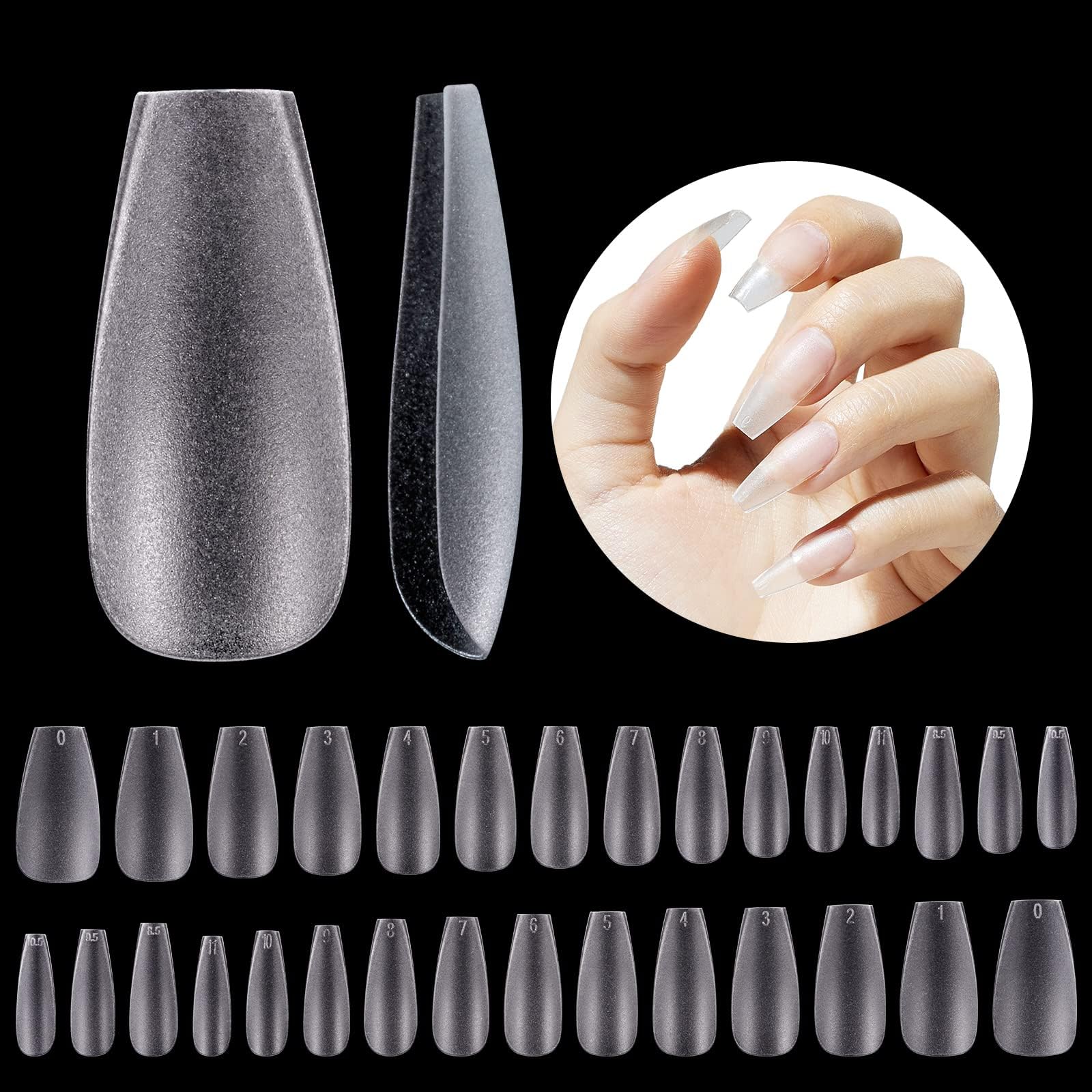 beetles Gel Polish240 Pieces False Nails Acrylic Nail Tips Pre-Shaped Full Matte Soft Transparent American Nail with Storage Case for Manicure Studios, 15 Sizes, Medium Coffin