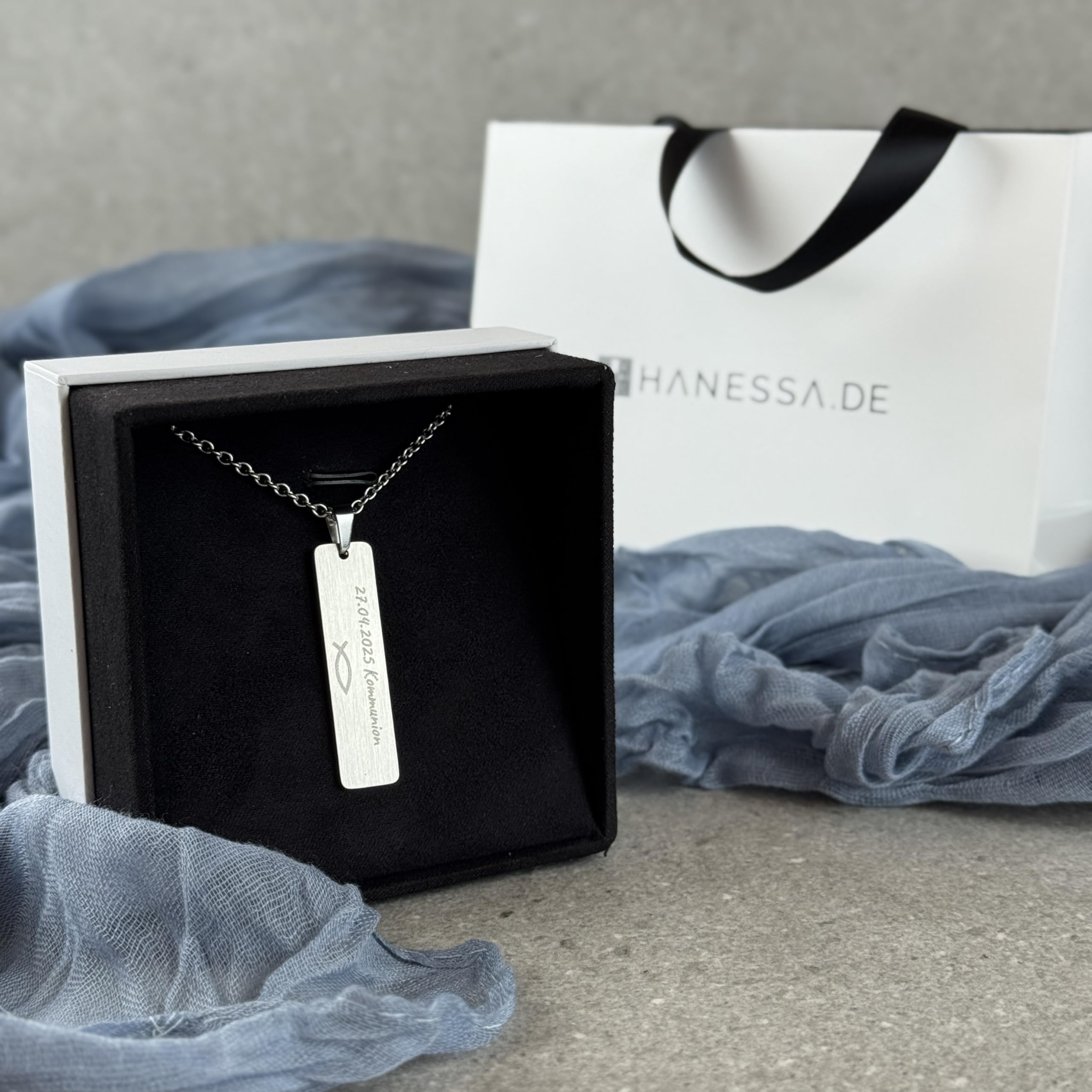 Personalisierte Kette mit Gravur Edelstahl 50 cm mit Anhänger Rechteck in silber - Personalisierte Halskette für Männer und Frauen - Personalisierter Schmuck Damen Herren