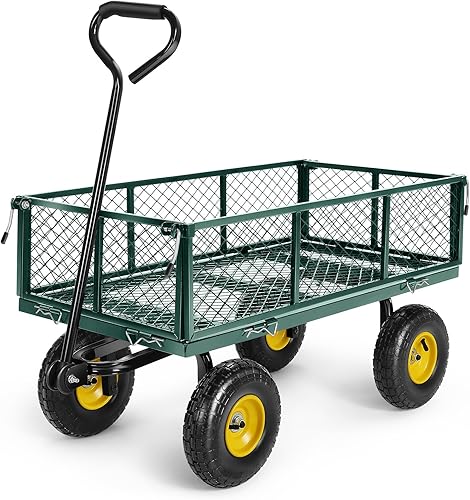 TEANDE Carrito de jardín, resistente de 680 libras de capacidad, de malla, de acero con lados extraíbles para convertir en plataforma plana, carro disponible en Yaxa Colombia