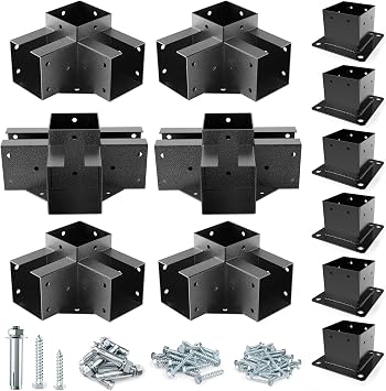 مجموعات العريشة Eapele مع 3-Way/4-Way قوس الزاوية وقاعدة البريد DIY ل 4 "x 4" LumberInner 3.65 x3.65، مسحوق المغلفة الصلب المصنوعة ل أكشاك، عريشة الفناء، سجل المقصورة في الهواء الطلق العريشة الأجهزة