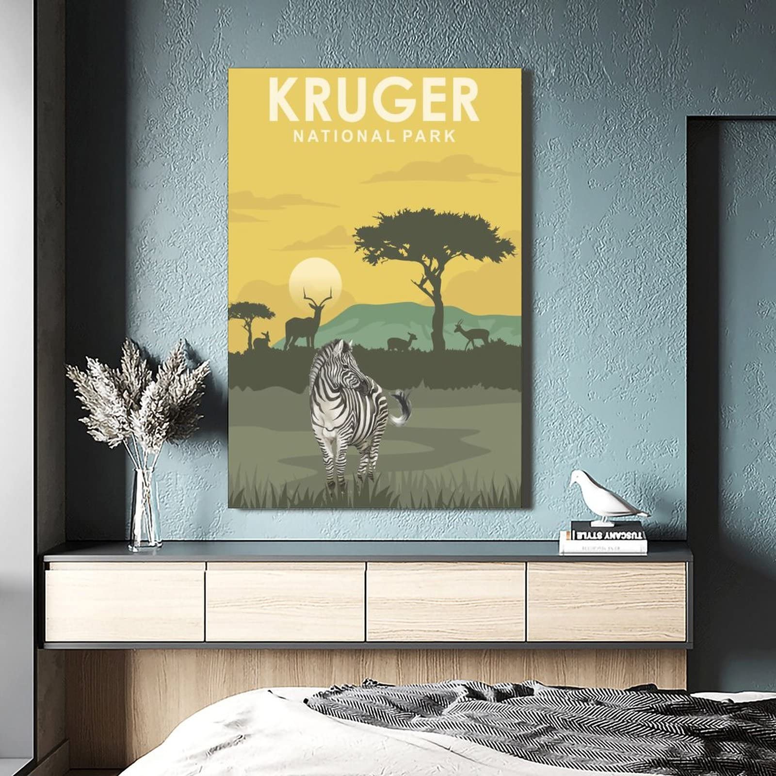 Póster de viaje del Parque Nacional Kruger de la vendimia de Sudáfrica Puesta de sol decorativo Carteles de la lona del dormitorio moderno Art Poster Pintura Carteles Decoración de la pared regalo