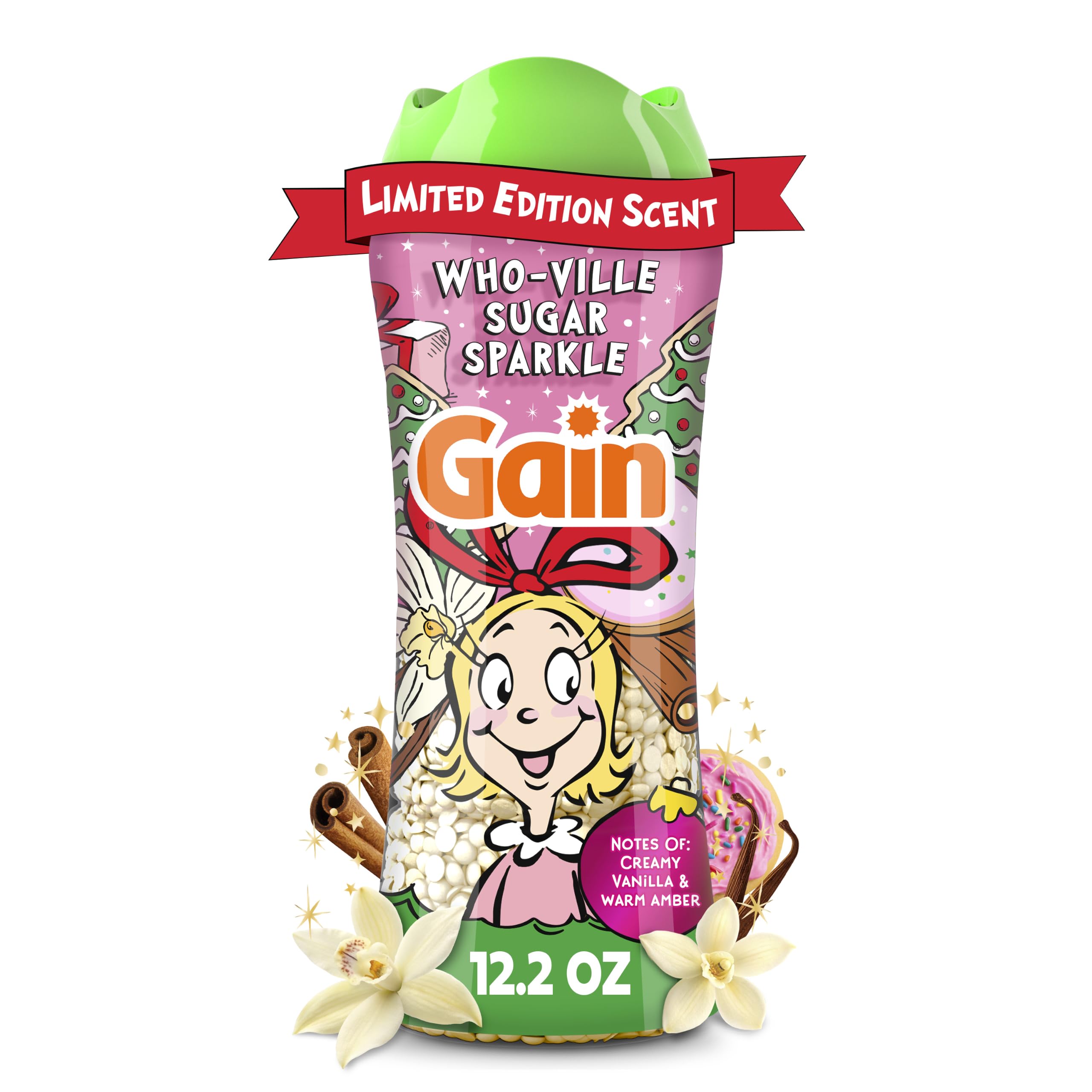 Gain In-Wash Laundry Scent Booster Beads Long-Lasting Fresh Scent Beads All Day Freshness and Odor Protection, Who-Ville Sugar Sparkle Scent, 12.2 oz