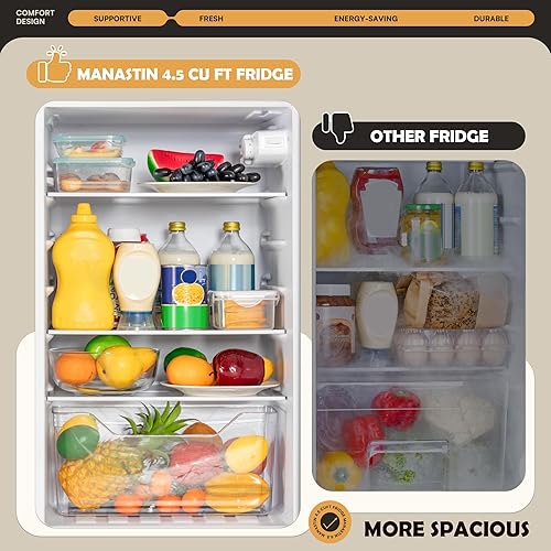 Miniatura 4 de Manastin Mini refrigerador de 4.5 pies cúbicos con congelador, refrigerador pequeño con 2 puertas para cocina, dormitorio, oficina y dormitorio,