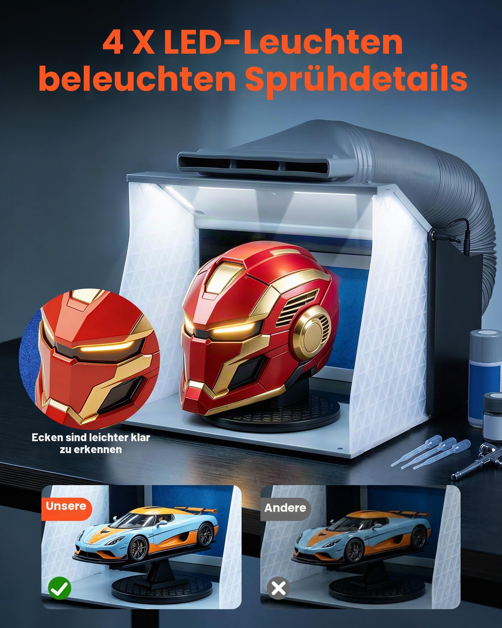 VEVOR Airbrush Spritzkabine 405 x 330 x 355 mm 5,2 m³/min Doppelte Lüfter