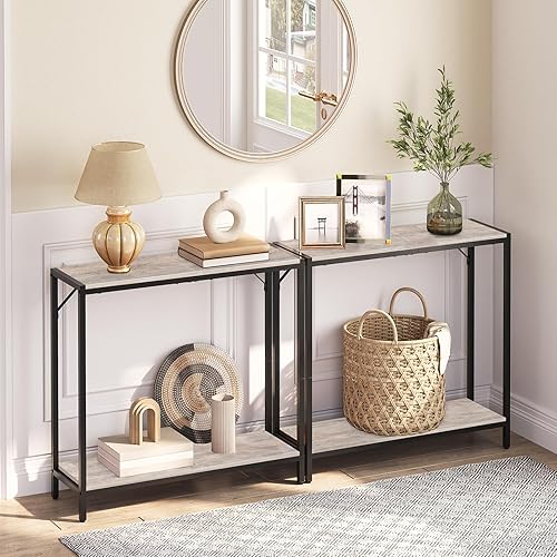 Miniatura 20 de Mesa consola, mesa de entrada de 2 niveles, detrás de la mesa del sofá, estilo industrial, resistente y estable, para sala de estar, entrada,