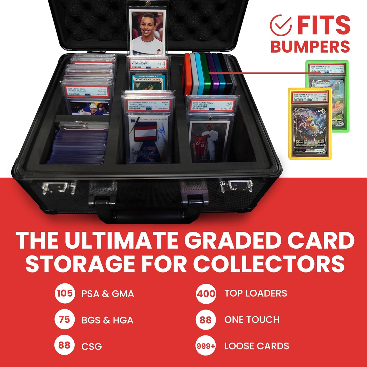 EVORETRO Graded Card Case Storage Box - PSA Slab Case Holds up to 90 PSA Cards Also Fits Top Loaders, BGS, CSG, One Touch, Sports & Trading Cards - 3 Rows Graded Card Storage Box with TSA Lock (Grey)