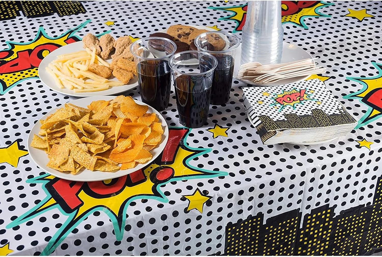 3 Pack Superhero-Themed Party Tablecloth for Birthday Party Decorations, Plastic Table Cover for Comic Book Party Supplies (54 x 108 in)