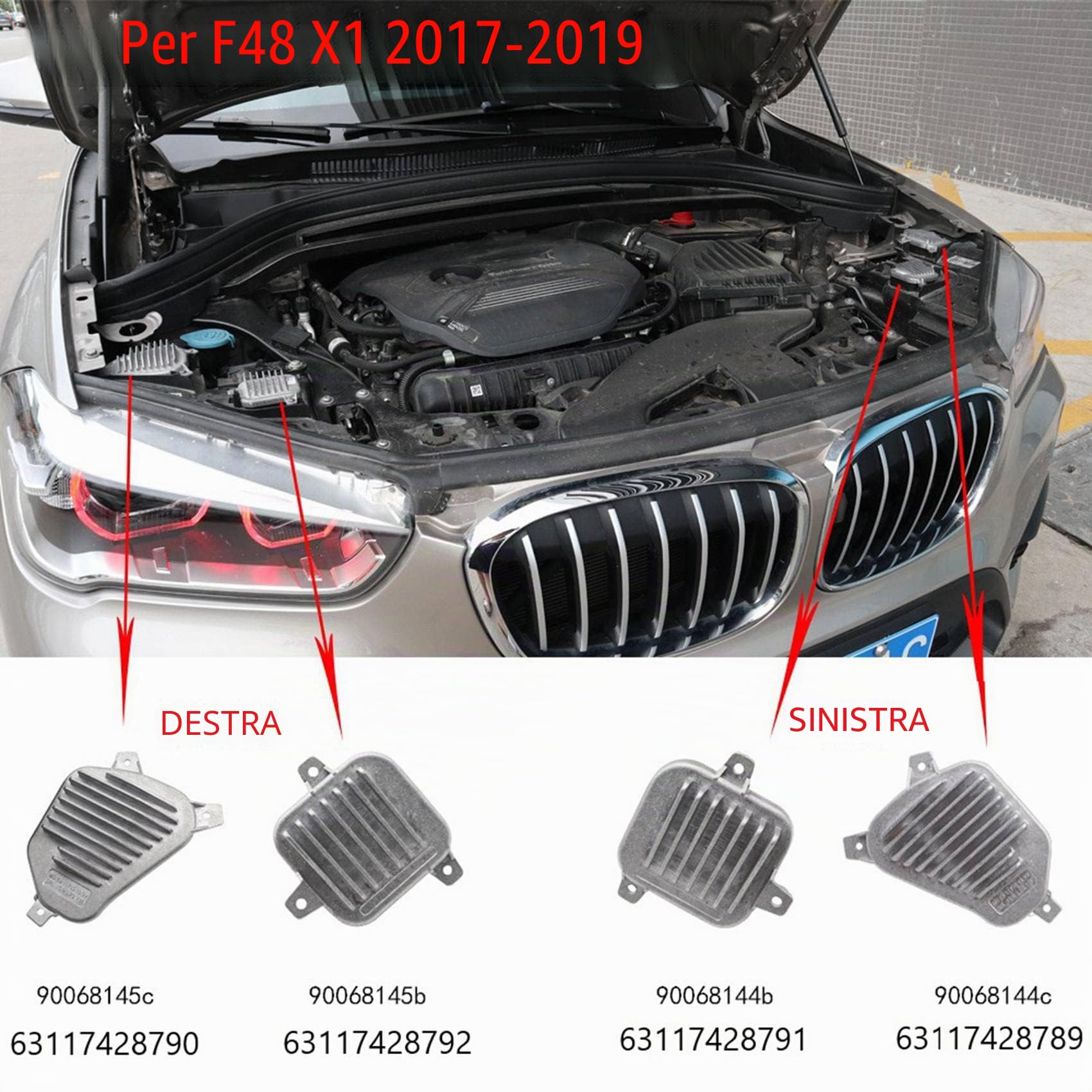 Lato Destro Adatto per - X1 F48 2017-2019 Modulo di Comando LED DRL per Luci Diurne dei Fari 63117428790 / 90068145C